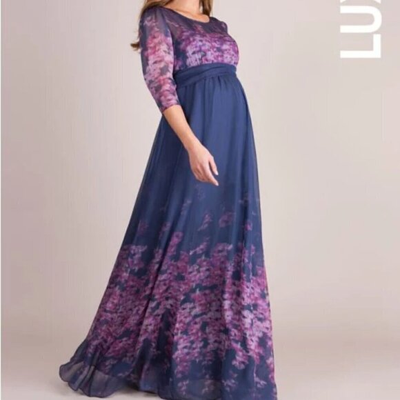 Luxe by Seraphine Size 6 Navy Blue & Pink Floral Silk Maternity Gown - Picture 15 of 16